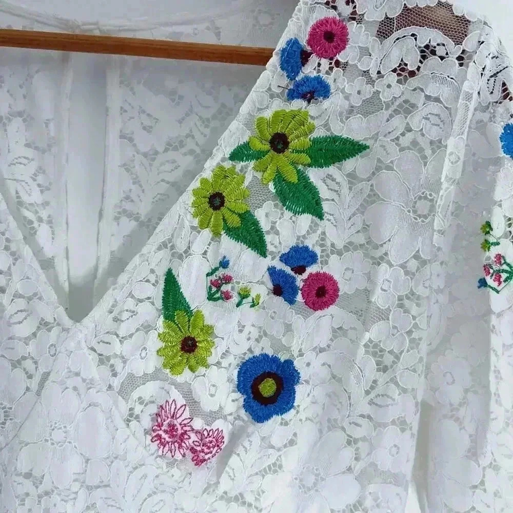Anthropologie Tracy Reese White Lace Floral Embroidered Dress Women's Size 8 - Picture 4 of 9